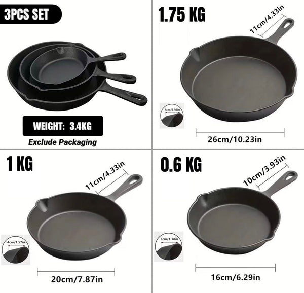 AIYI Cast-Iron Skillet Set (3-Piece) | Professional Cooking Bundle