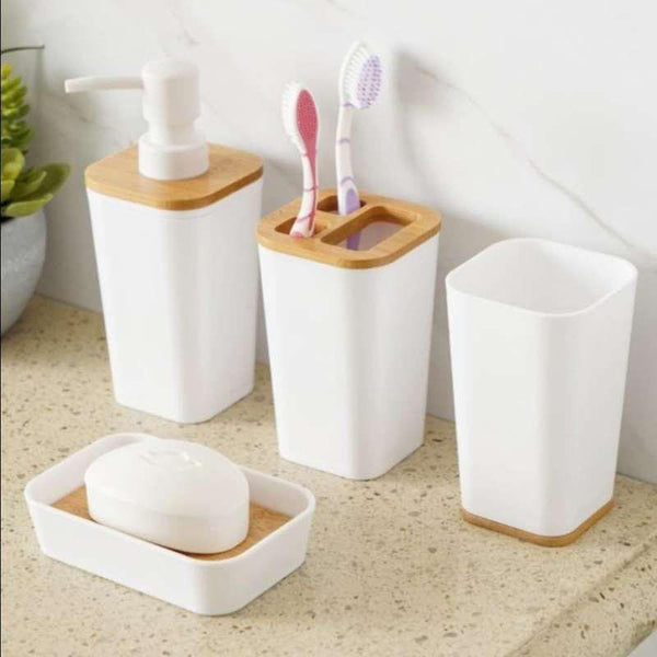 Smart Basics 4-Piece Bamboo & Polyresin Bathroom