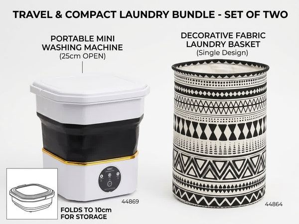 Smart Basics Foldable Mini Washer & Laundry Basket Bundle
