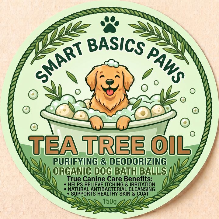 Tea Tree Oil organic dog bath balls label